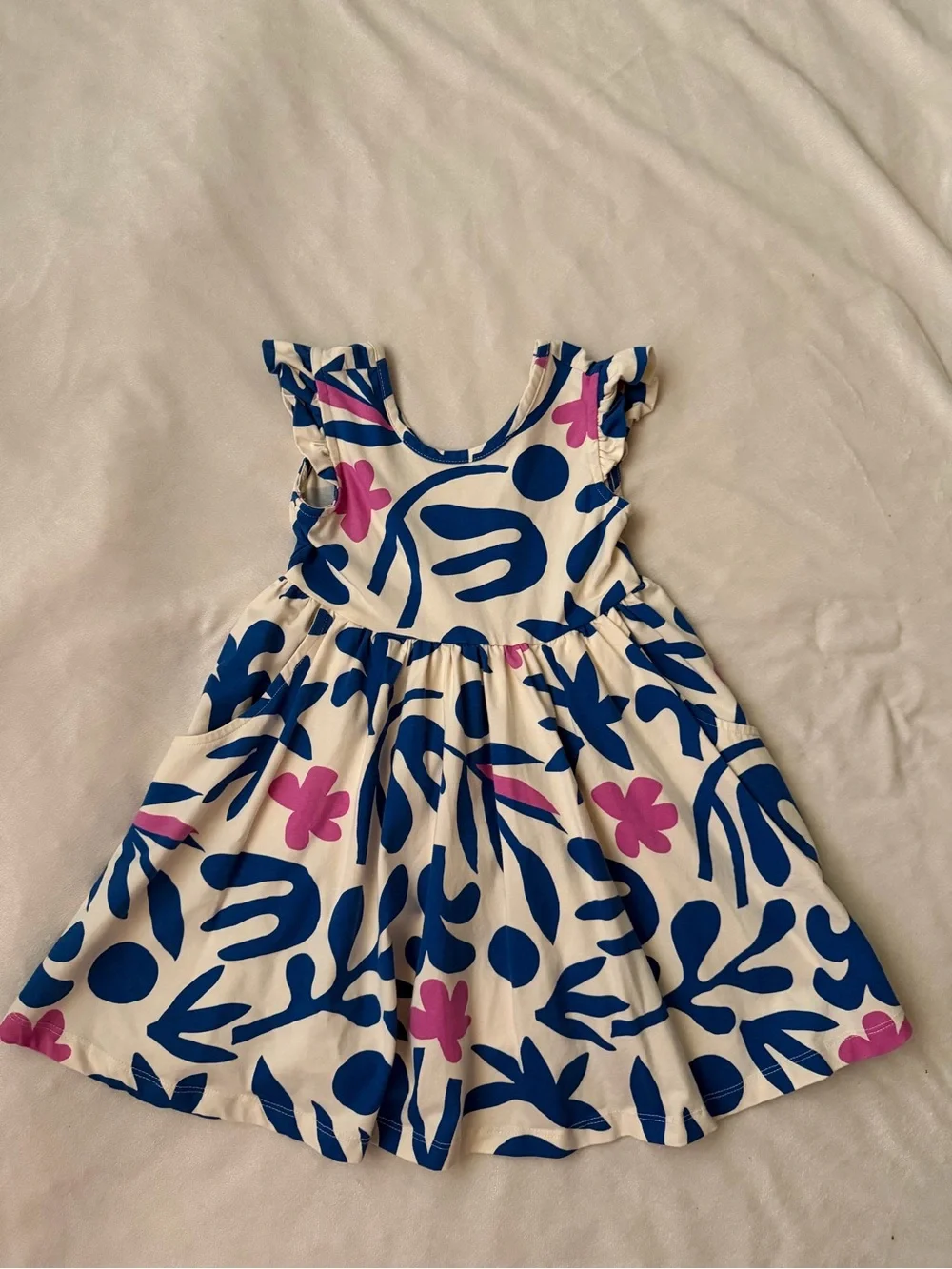 Hanna Andersson White Dress with Bold Blue and Pink Floral Print